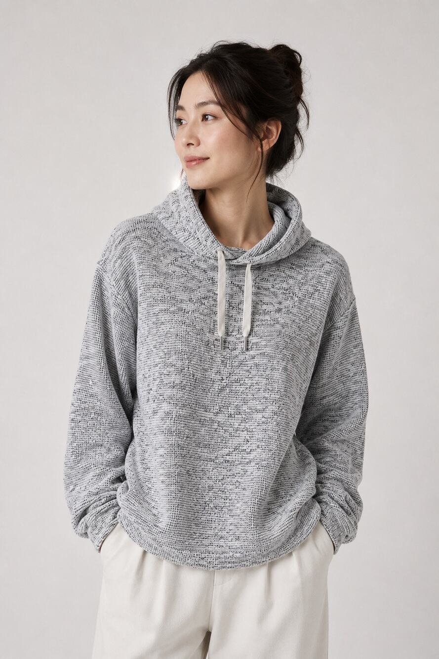 Banana Republic Textured Funnel Neck Hoodie Sweater Gray Black Size Medium
